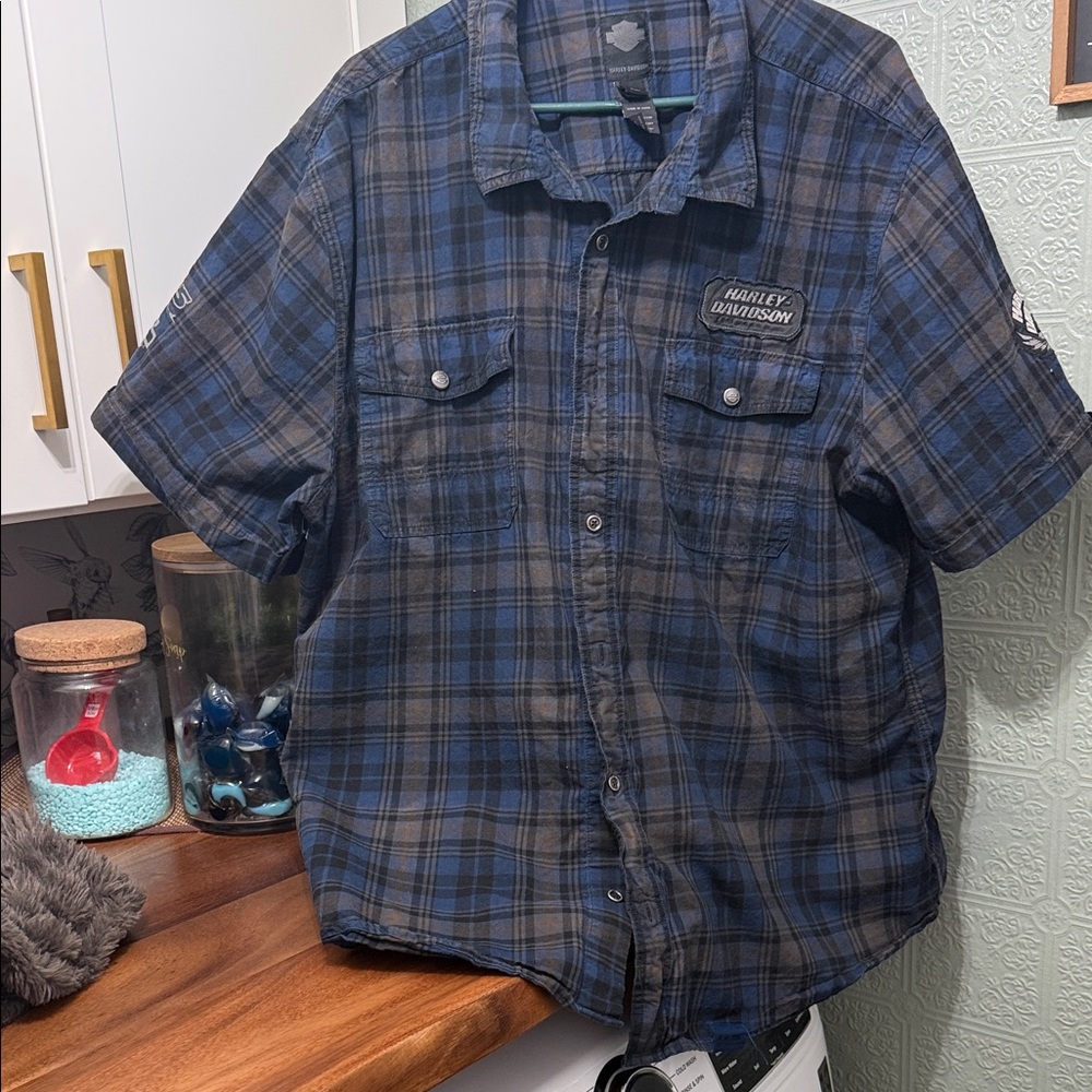 Harley-Davidson Navy and Black Plaid Shirt